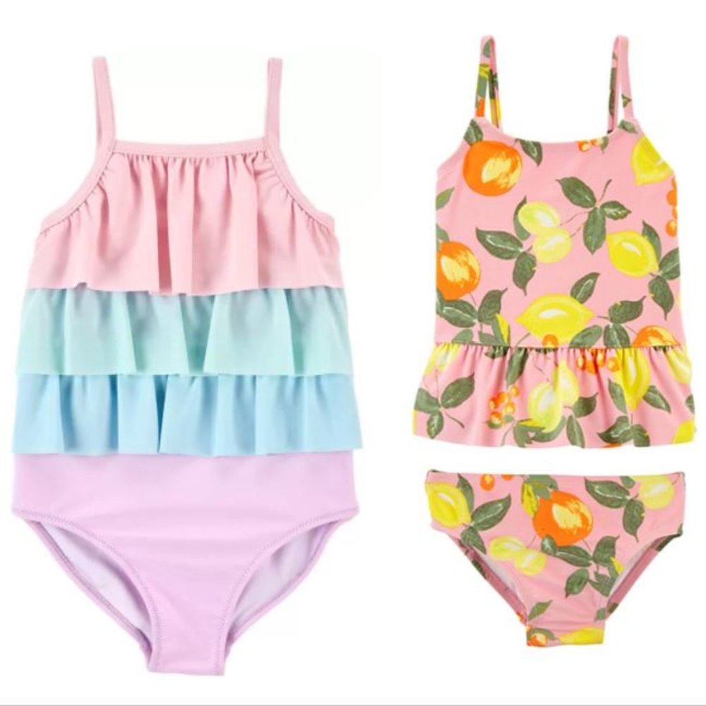 Carters Ruffle 1 Piece & Lemon Ruffle Tankini - Swimsuit Bundle - Size 2T